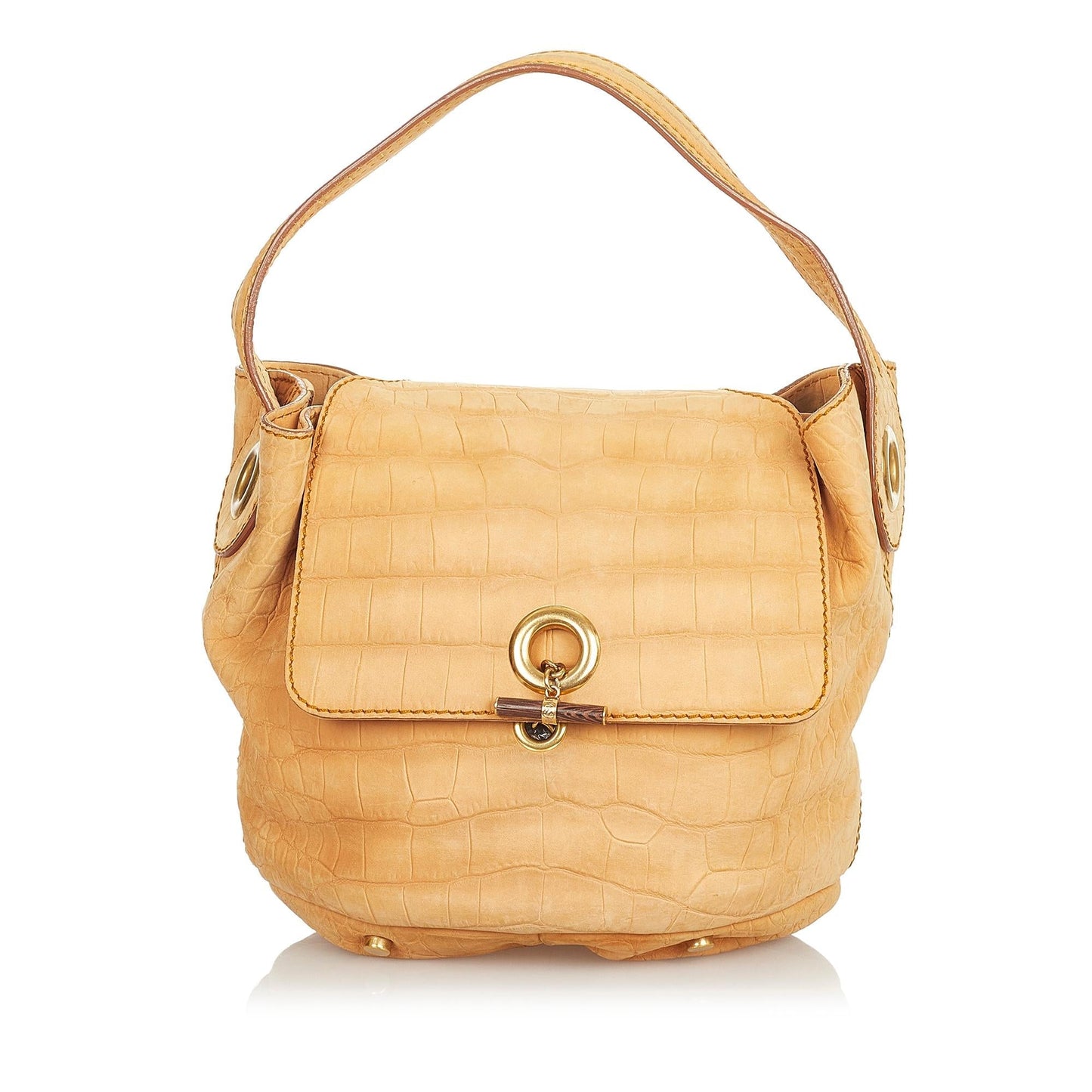 Saint Laurent Croc Embossed Capri Flap Bag (SHG-37779