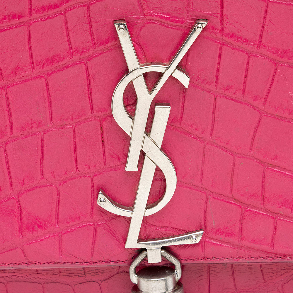 Saint Laurent Croc Embossed Leather Kate Tassel Medium Shoulder Bag 19701