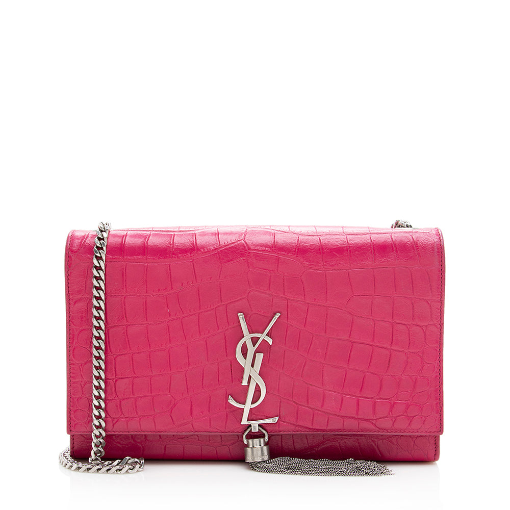 Saint Laurent Croc Embossed Leather Kate Tassel Medium Shoulder Bag 19701