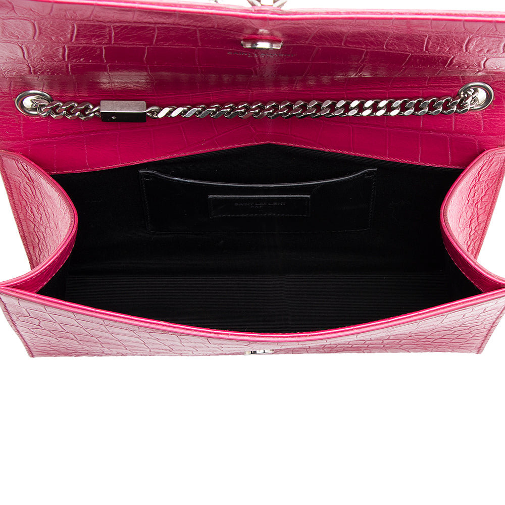 Saint Laurent Croc Embossed Leather Kate Tassel Medium Shoulder Bag 19701