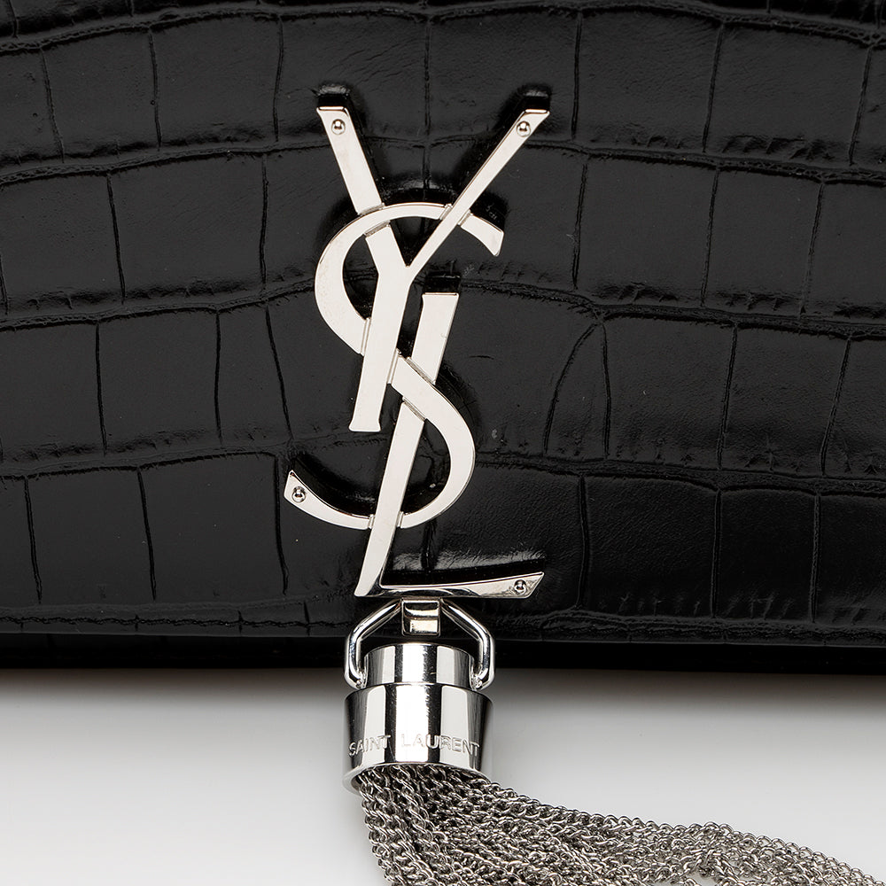 Saint Laurent Croc Embossed Leather Kate Tassel Small Shoulder Bag 21945