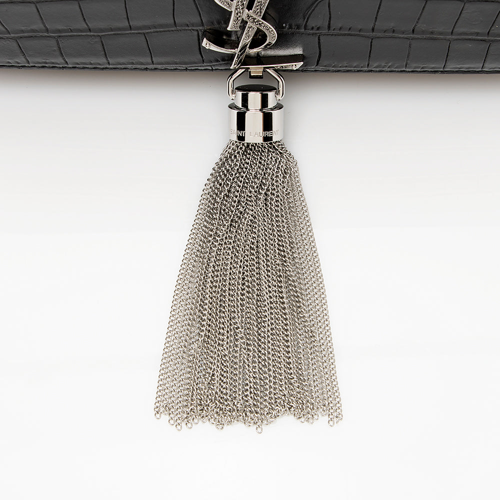Saint Laurent Croc Embossed Leather Kate Tassel Small Shoulder Bag 21945