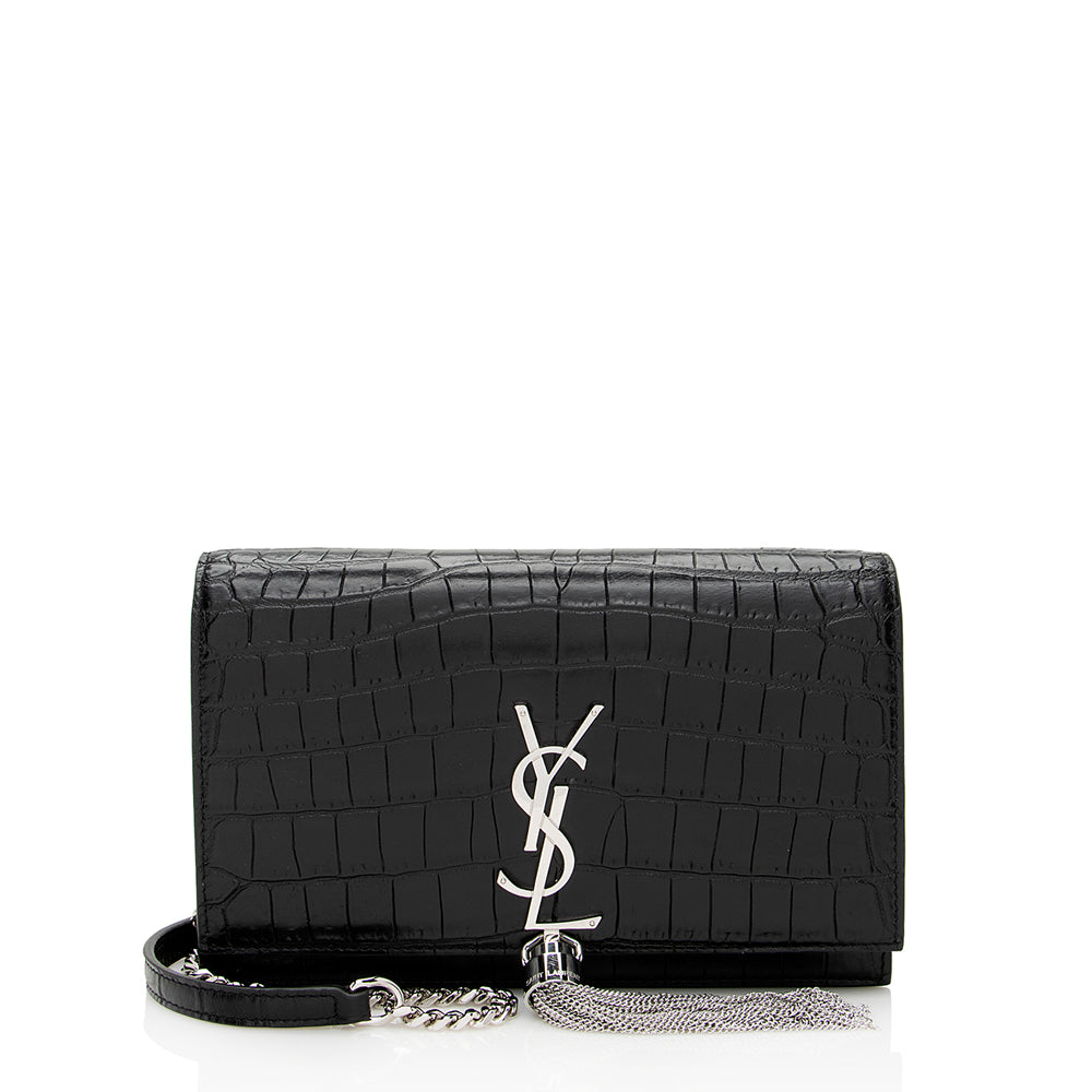 Saint Laurent Croc Embossed Leather Kate Tassel Small Shoulder Bag 21945