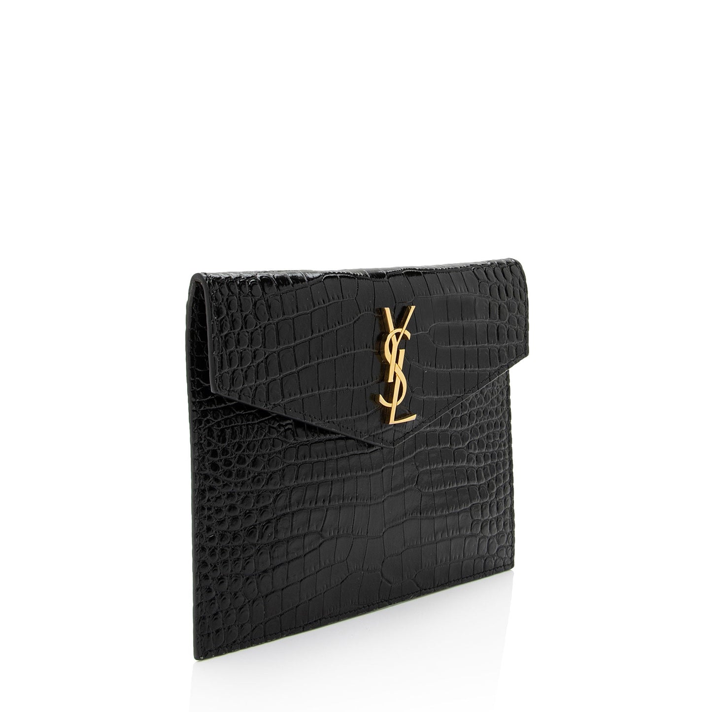 Saint Laurent Croc Embossed Leather Monogram Baby Uptown Clutch ZduBsW