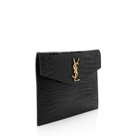 Saint Laurent Croc Embossed Leather Monogram Baby Uptown Clutch ZduBsW