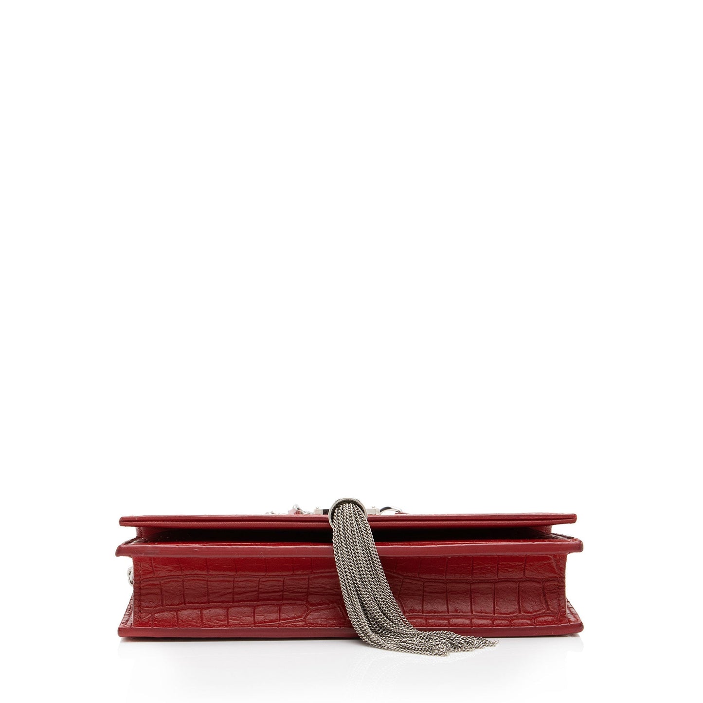 Saint Laurent Croc Embossed Leather Monogram Kate Tassel Chain Wallet AKAj5y