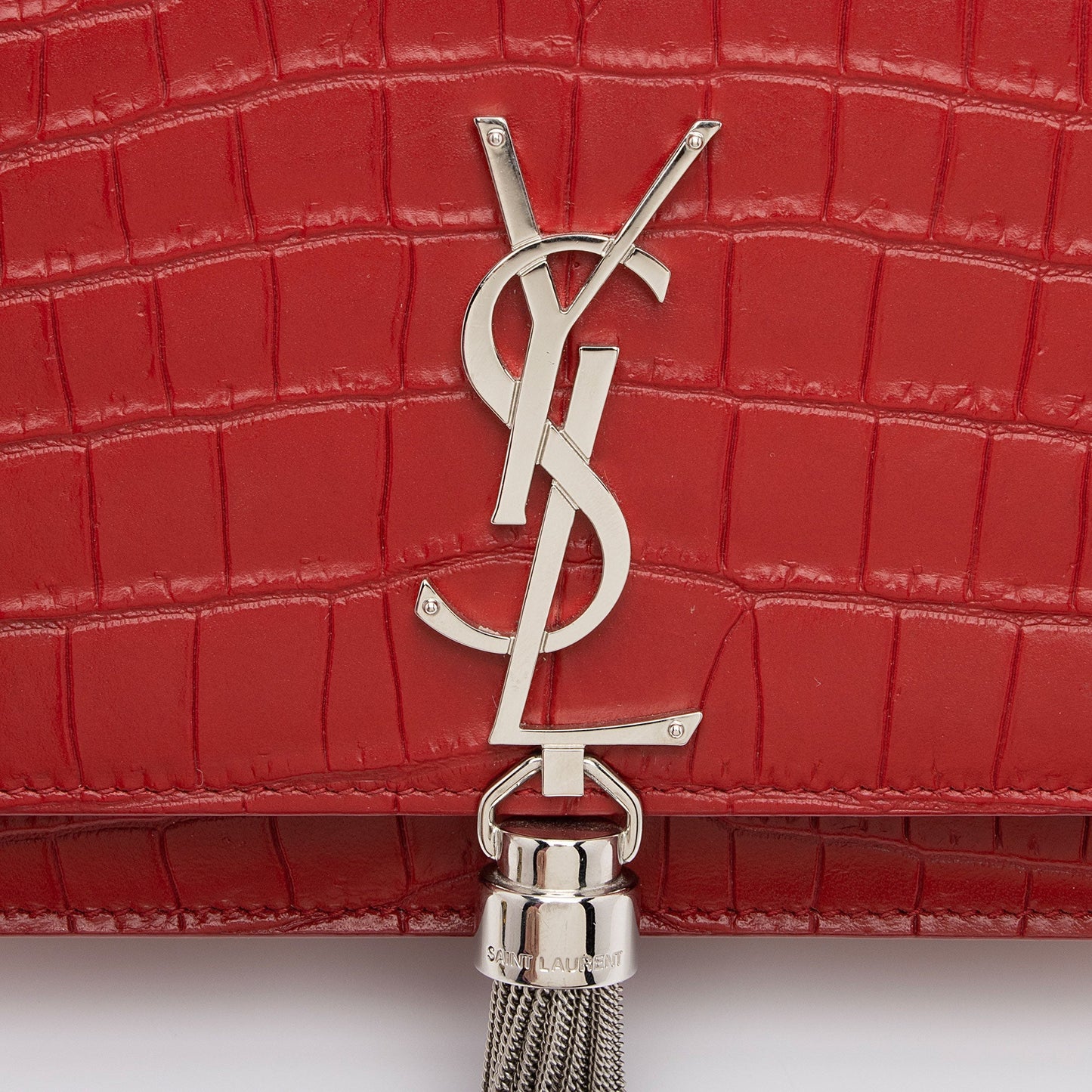Saint Laurent Croc Embossed Leather Monogram Kate Tassel Chain Wallet AKAj5y