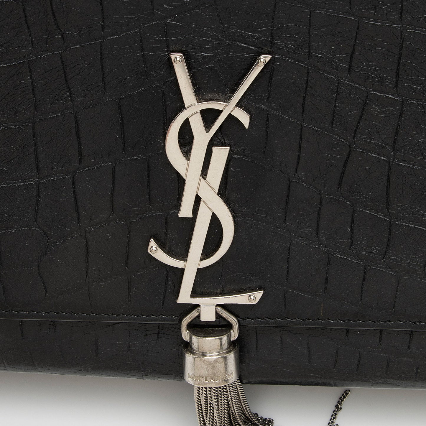 Saint Laurent Croc Embossed Leather Monogram Kate Tassel Medium Shoulder Bag a5zPJw