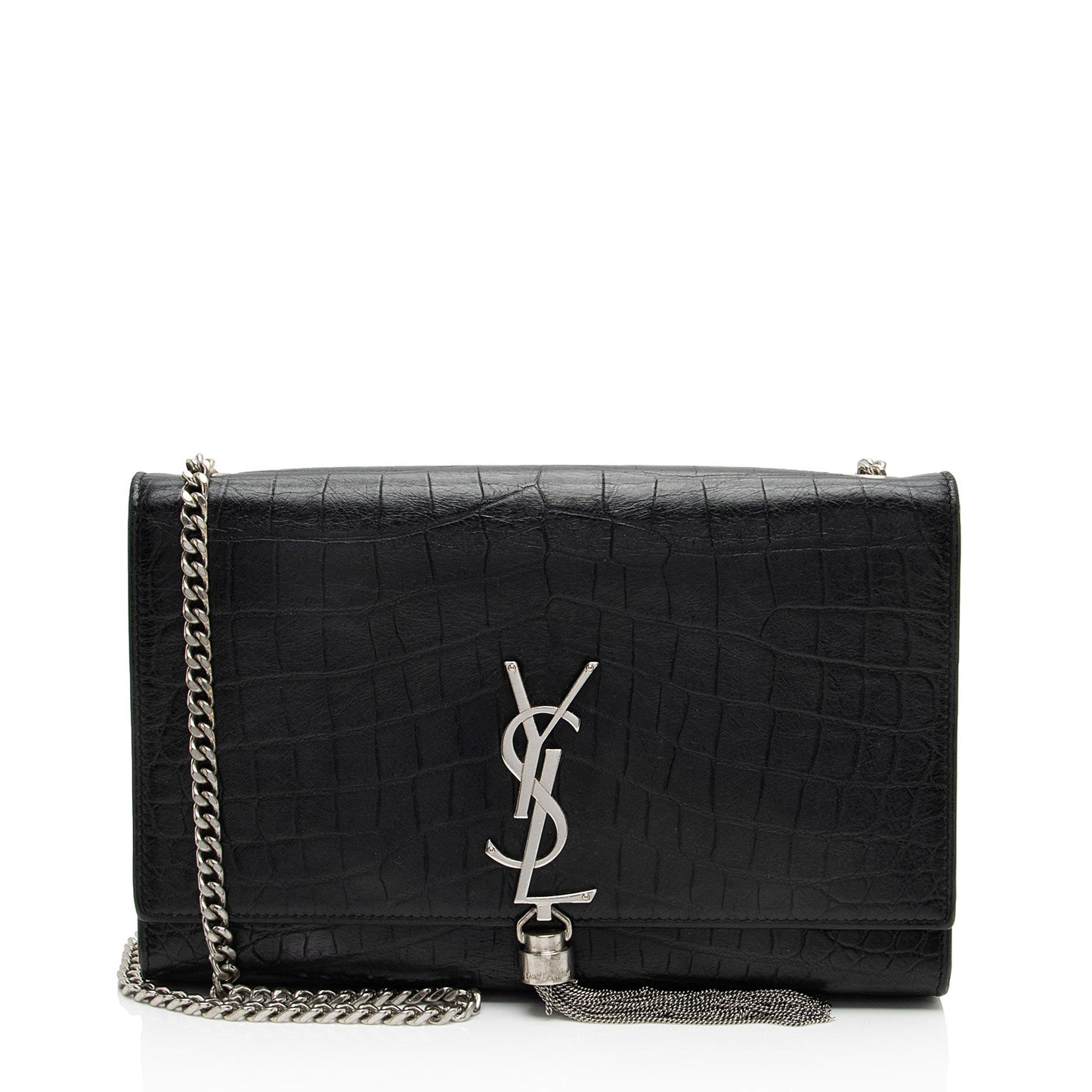 Saint Laurent Croc Embossed Leather Monogram Kate Tassel Medium Shoulder Bag a5zPJw