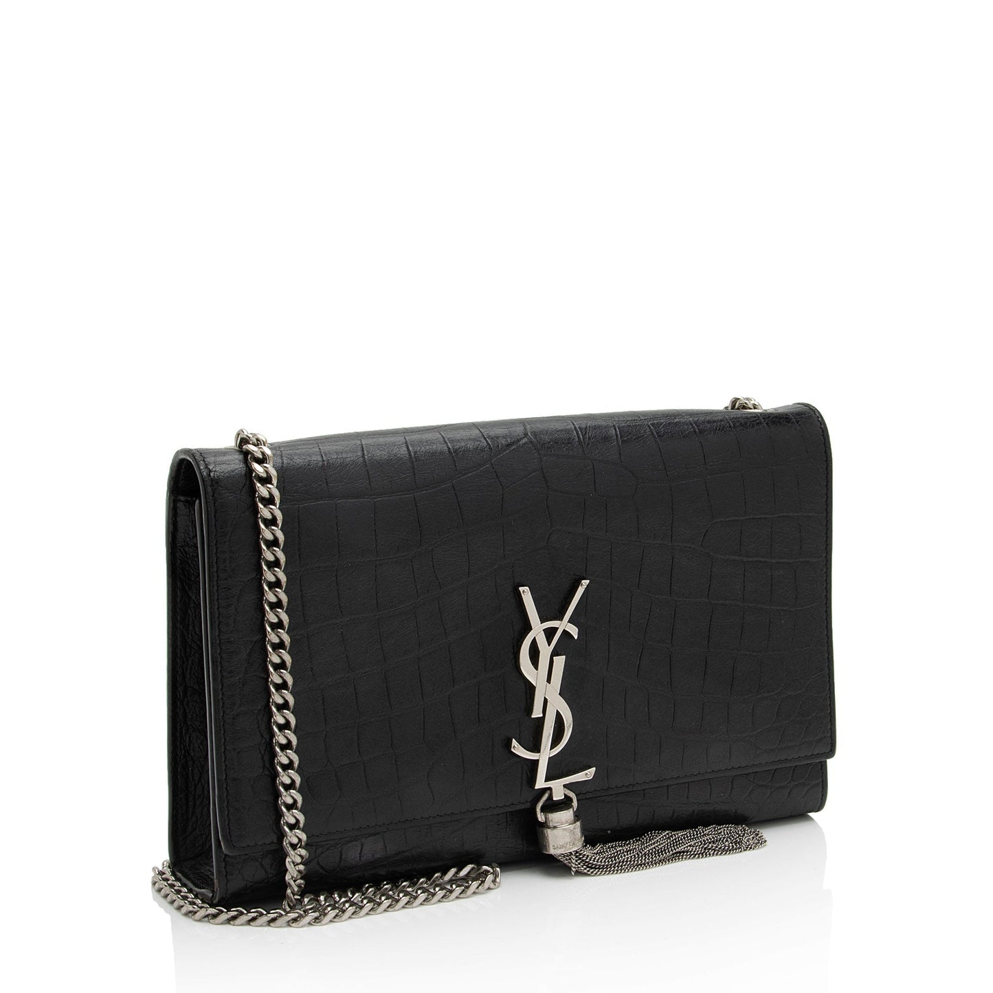 Saint Laurent Croc Embossed Leather Monogram Kate Tassel Medium Shoulder Bag a5zPJw