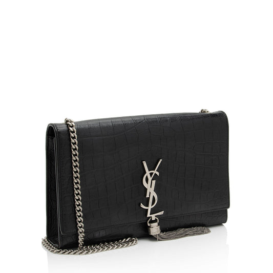 Saint Laurent Croc Embossed Leather Monogram Kate Tassel Medium Shoulder Bag a5zPJw