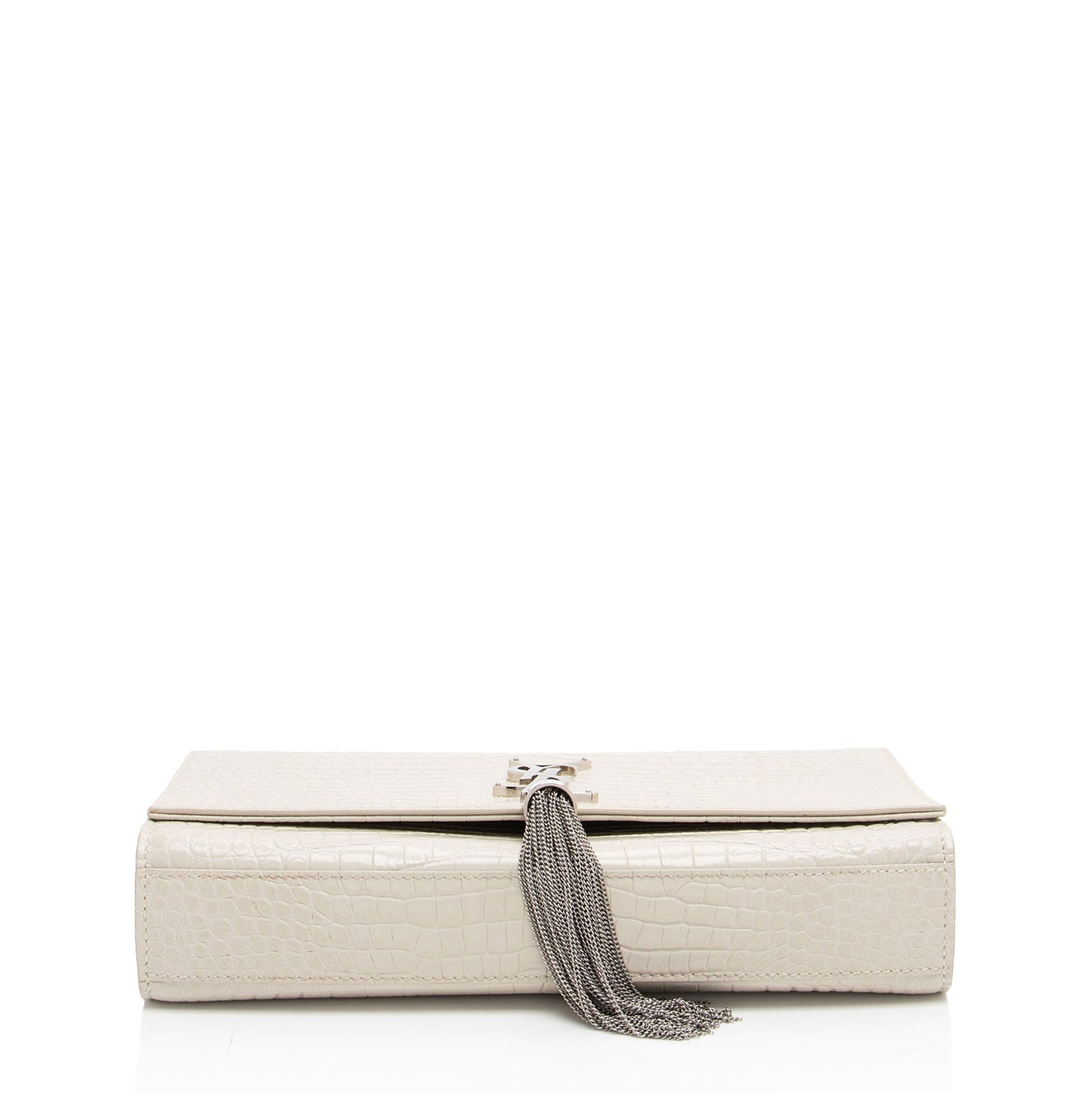 Saint Laurent Croc Embossed Leather Monogram Kate Tassel Medium Shoulder Bag 38szZN