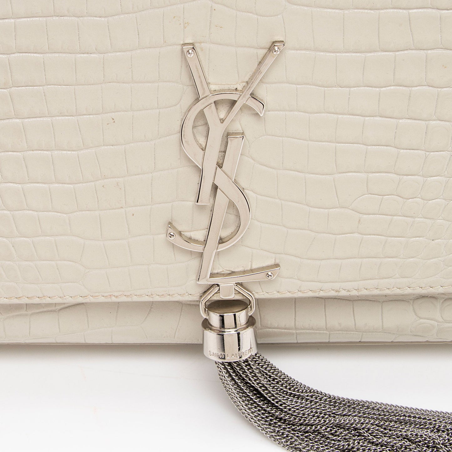 Saint Laurent Croc Embossed Leather Monogram Kate Tassel Medium Shoulder Bag 38szZN