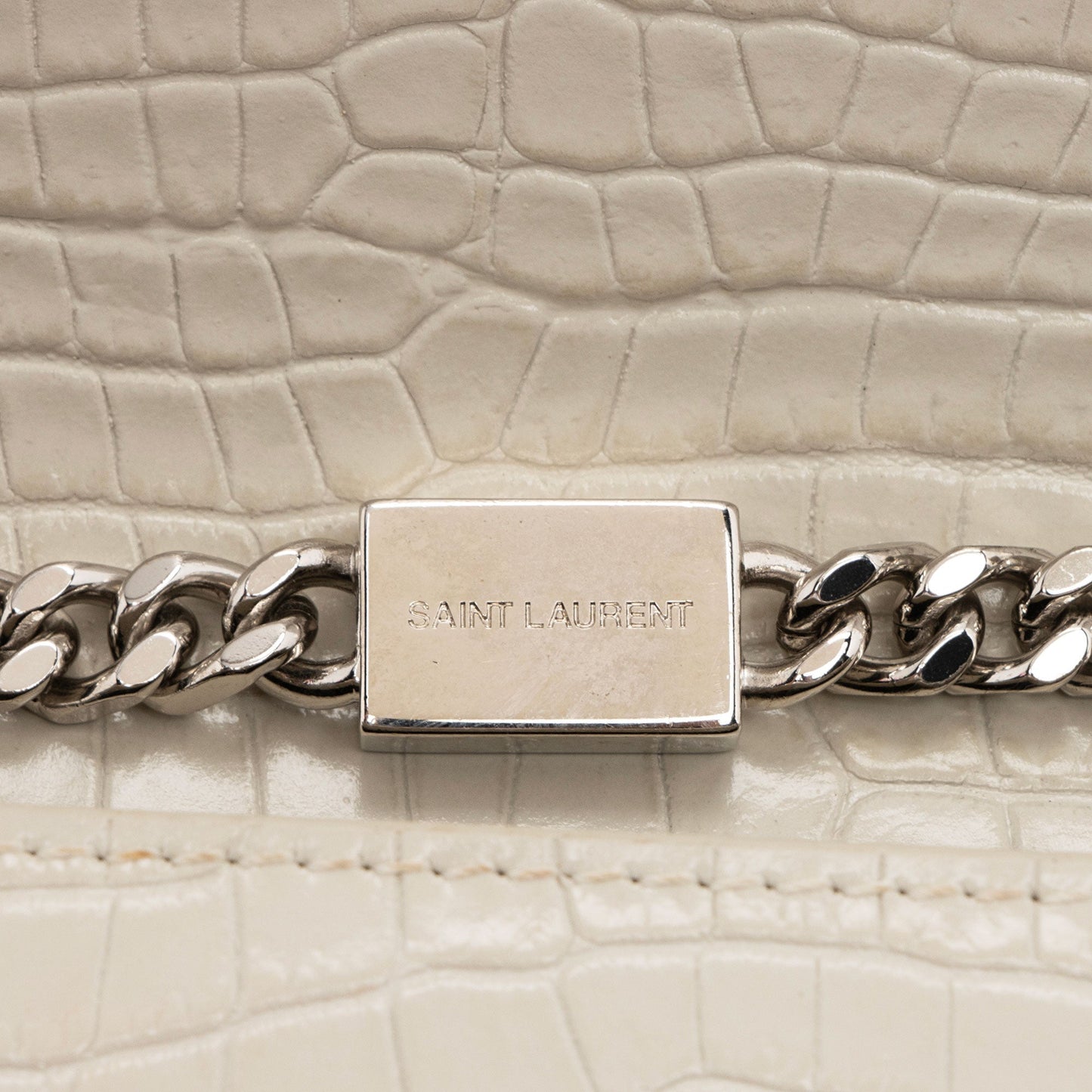 Saint Laurent Croc Embossed Leather Monogram Kate Tassel Medium Shoulder Bag 38szZN