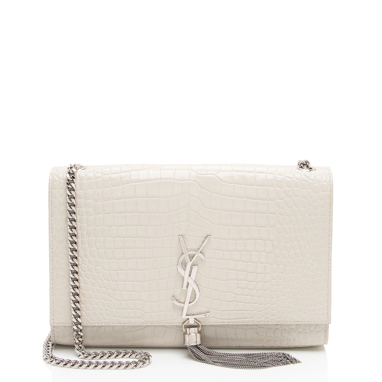 Saint Laurent Croc Embossed Leather Monogram Kate Tassel Medium Shoulder Bag 38szZN