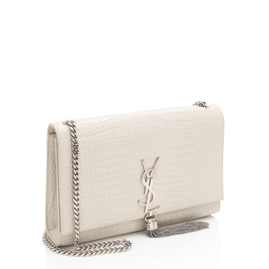 Saint Laurent Croc Embossed Leather Monogram Kate Tassel Medium Shoulder Bag 38szZN