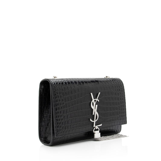 Saint Laurent Croc Embossed Leather Monogram Kate Tassel Small Shoulder Bag BWswR2