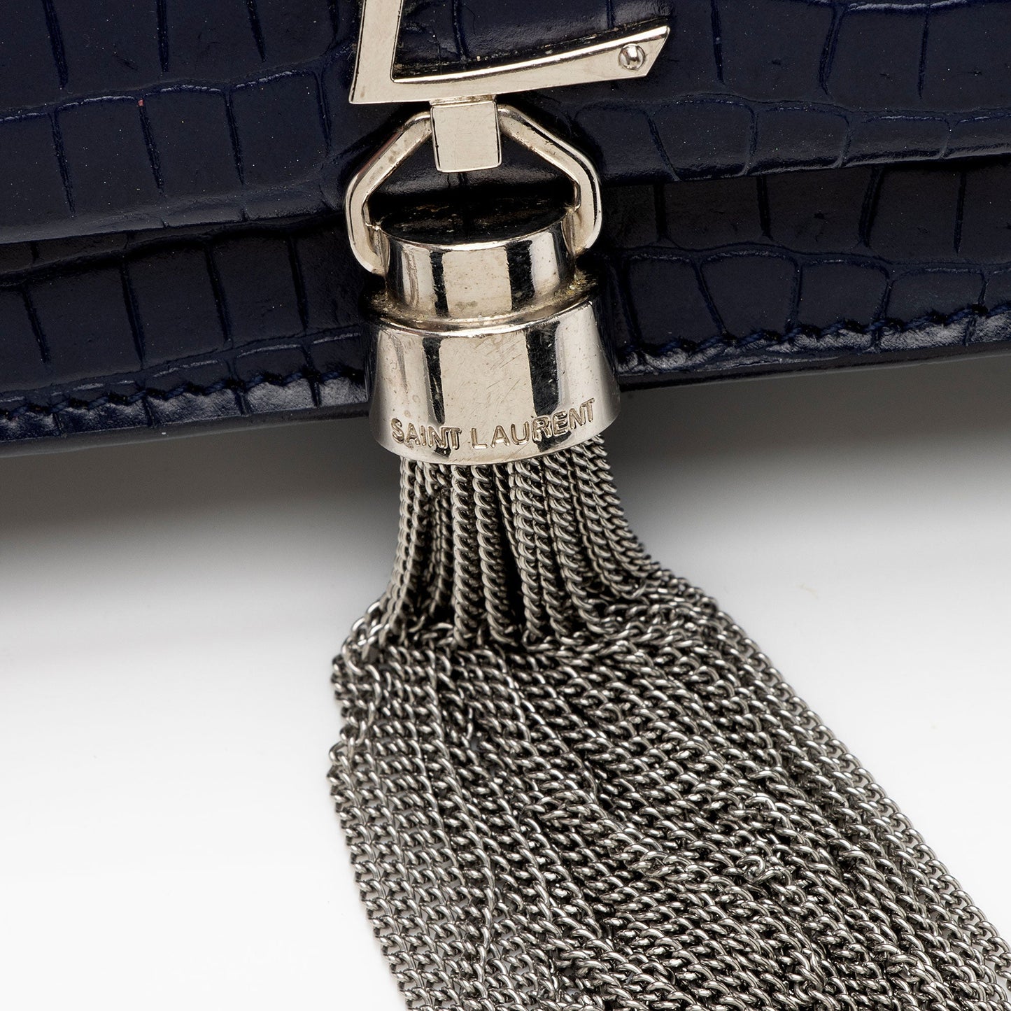 Saint Laurent Croc Embossed Leather Monogram Kate Tassel Small Shoulder Bag lTeWCR