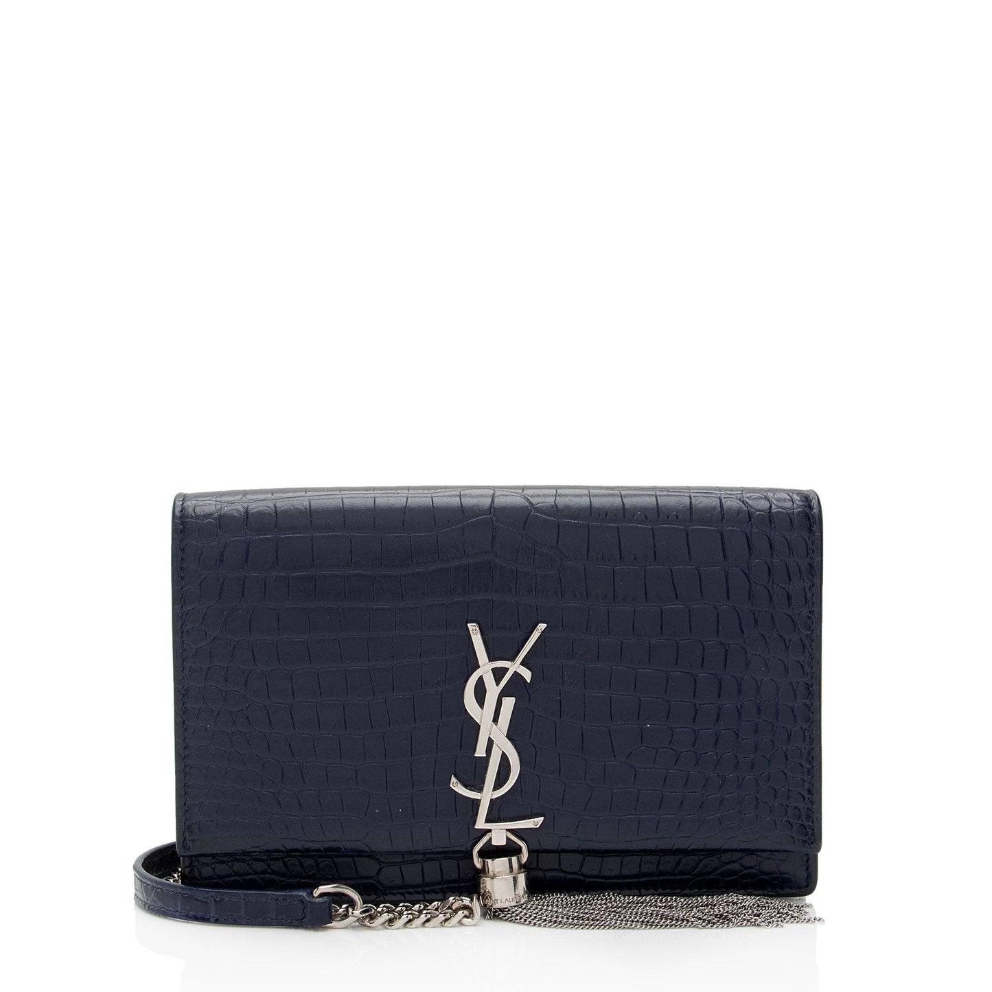 Saint Laurent Croc Embossed Leather Monogram Kate Tassel Small Shoulder Bag lTeWCR