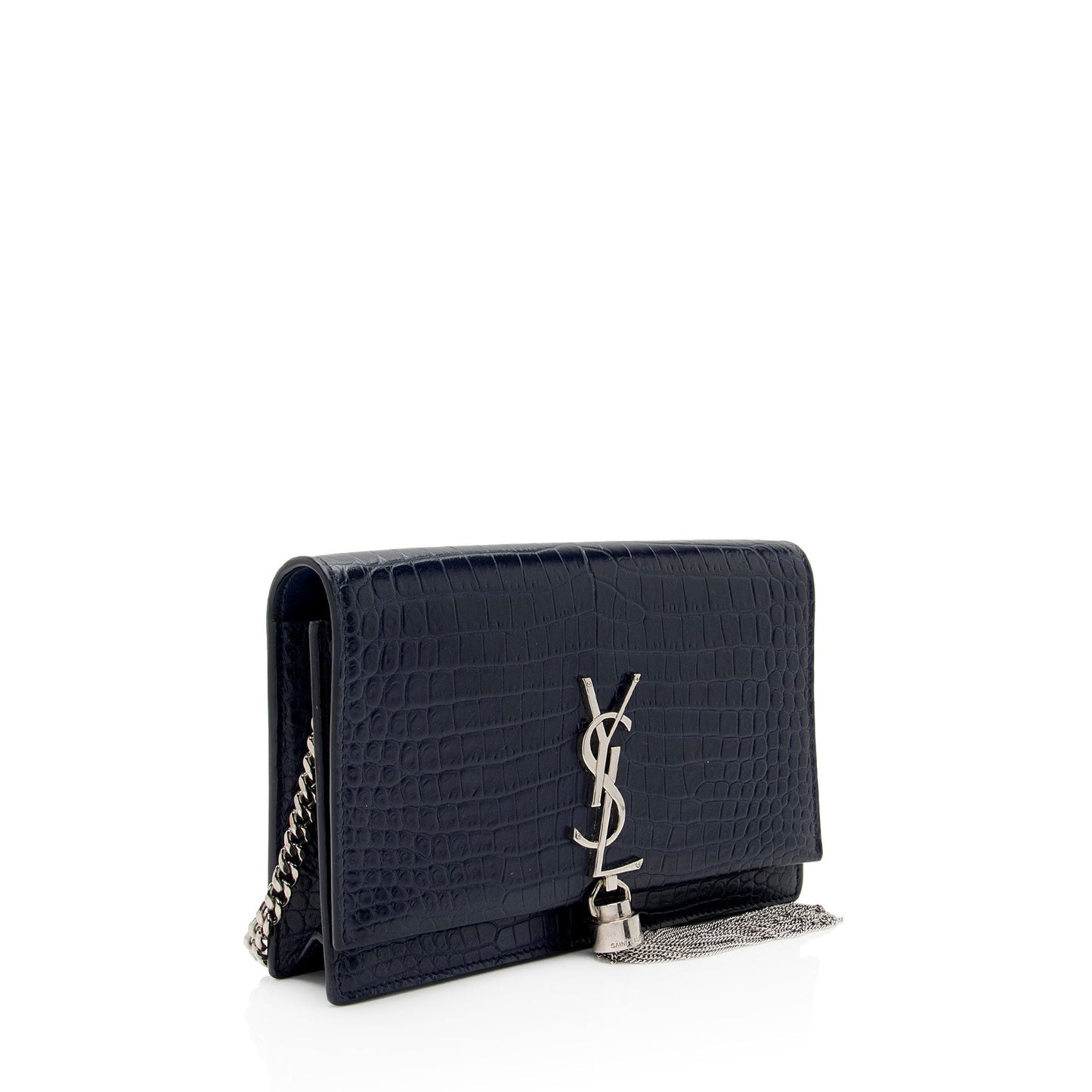 Saint Laurent Croc Embossed Leather Monogram Kate Tassel Small Shoulder Bag lTeWCR