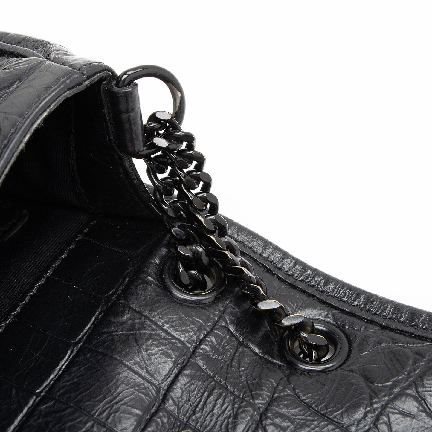 Saint Laurent Croc Embossed Leather Monogram Niki Baby Shoulder Bag NVfs5q