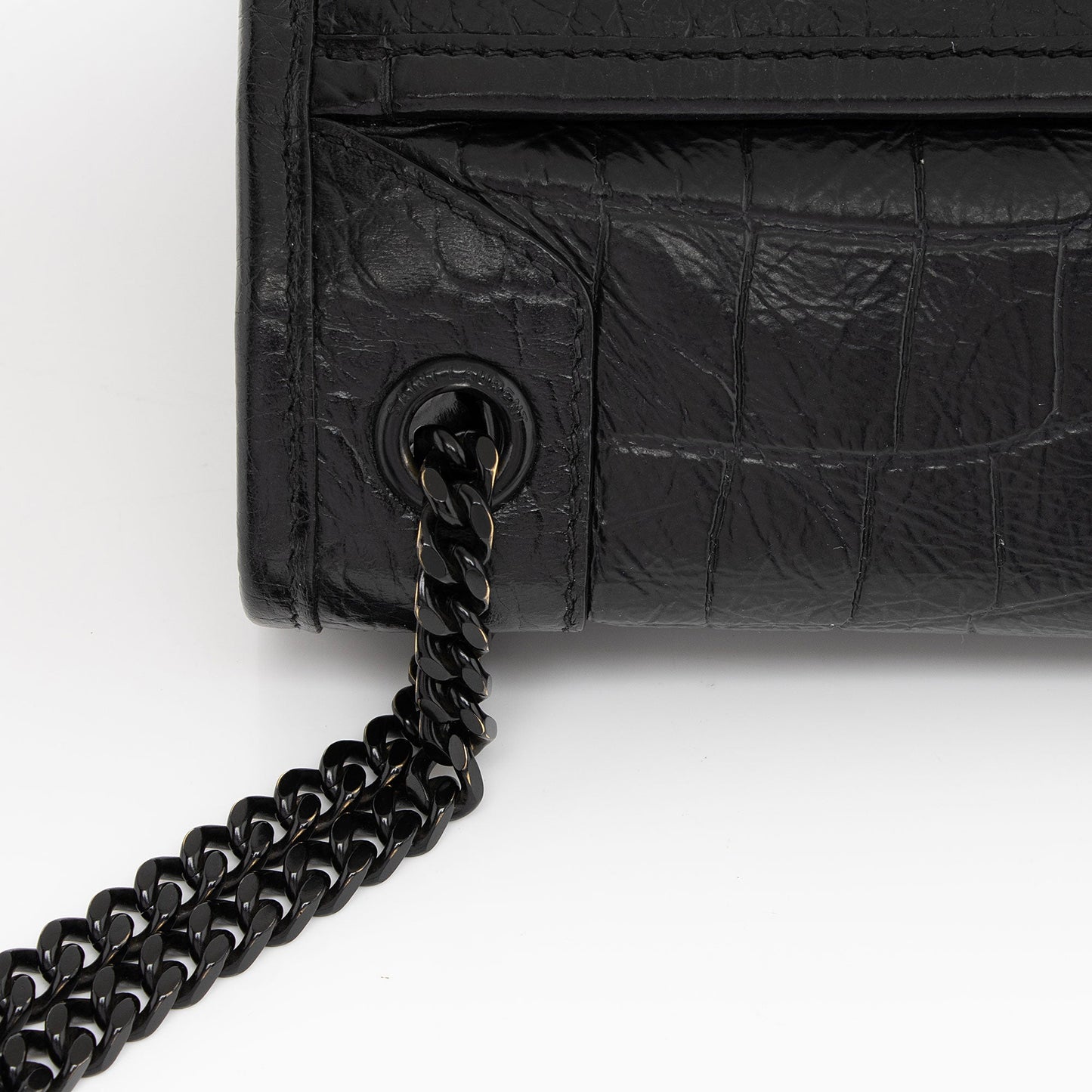Saint Laurent Croc Embossed Leather Monogram Niki Baby Shoulder Bag NVfs5q