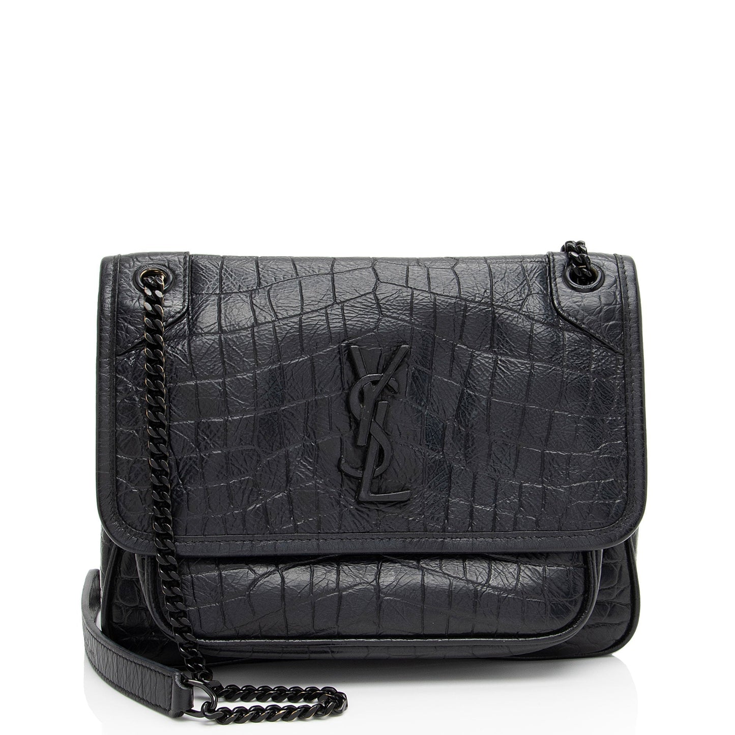 Saint Laurent Croc Embossed Leather Monogram Niki Baby Shoulder Bag NVfs5q