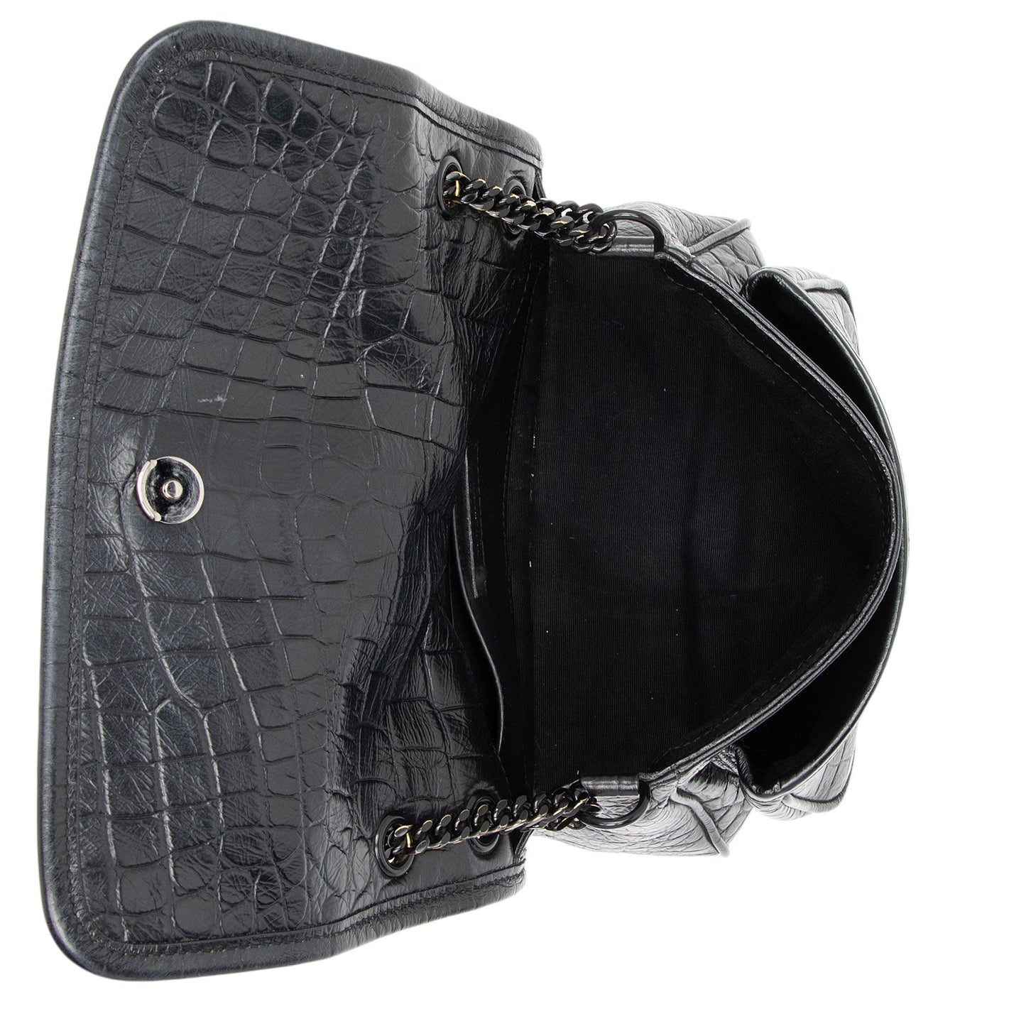 Saint Laurent Croc Embossed Leather Monogram Niki Baby Shoulder Bag NVfs5q