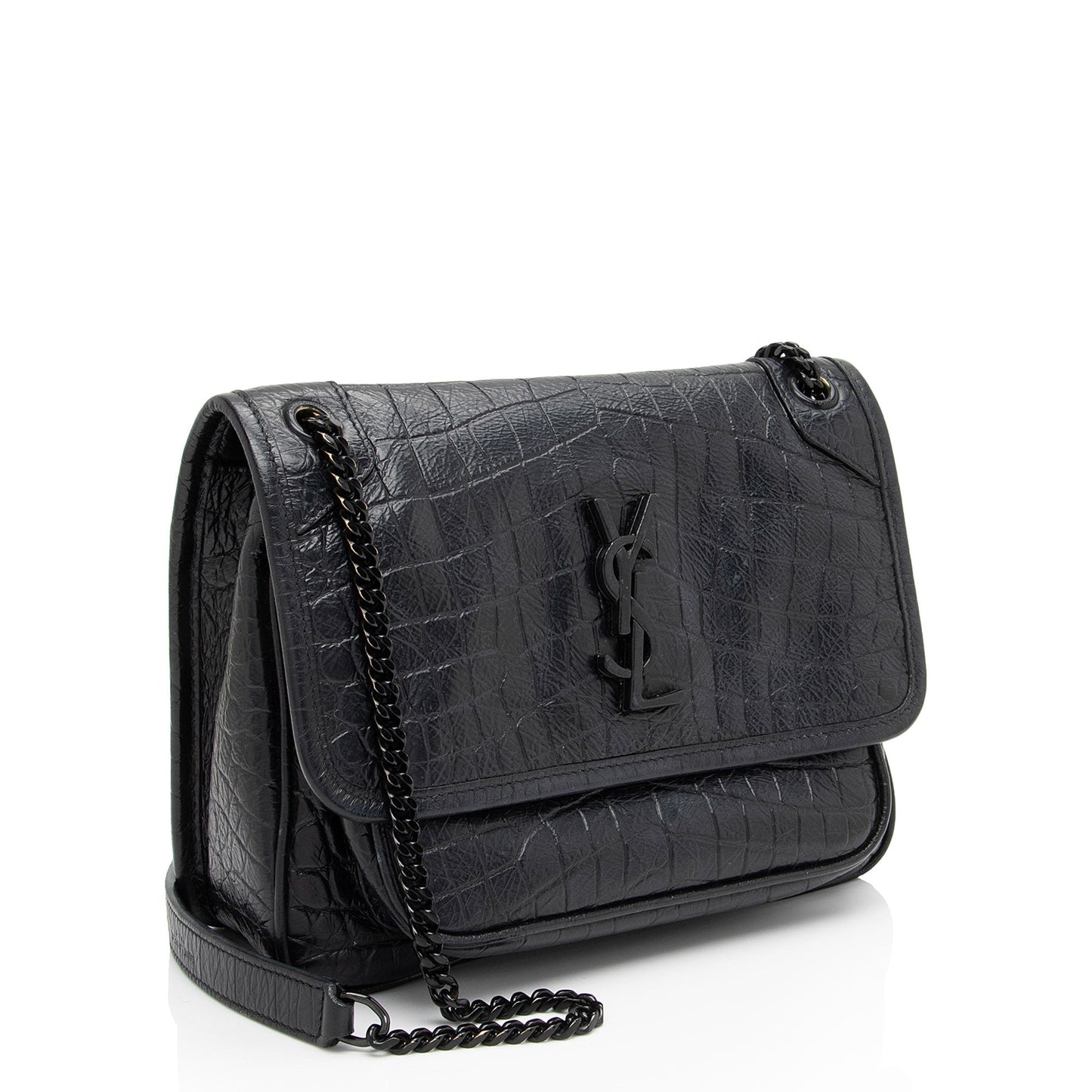 Saint Laurent Croc Embossed Leather Monogram Niki Baby Shoulder Bag NVfs5q