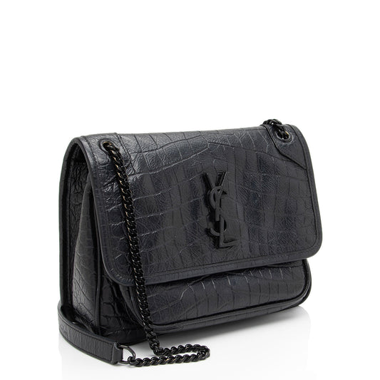 Saint Laurent Croc Embossed Leather Monogram Niki Baby Shoulder Bag NVfs5q