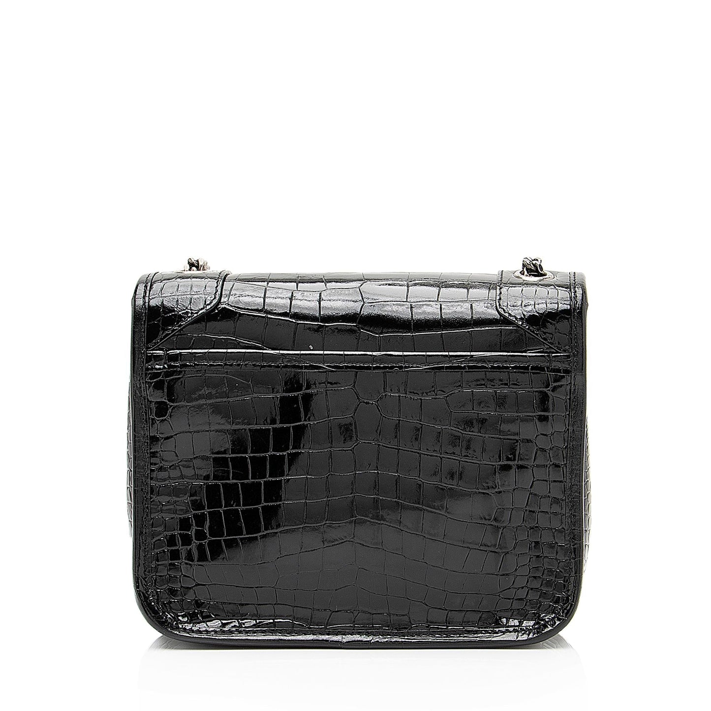 Saint Laurent Croc Embossed Leather Monogram Niki Chain Wallet 23549