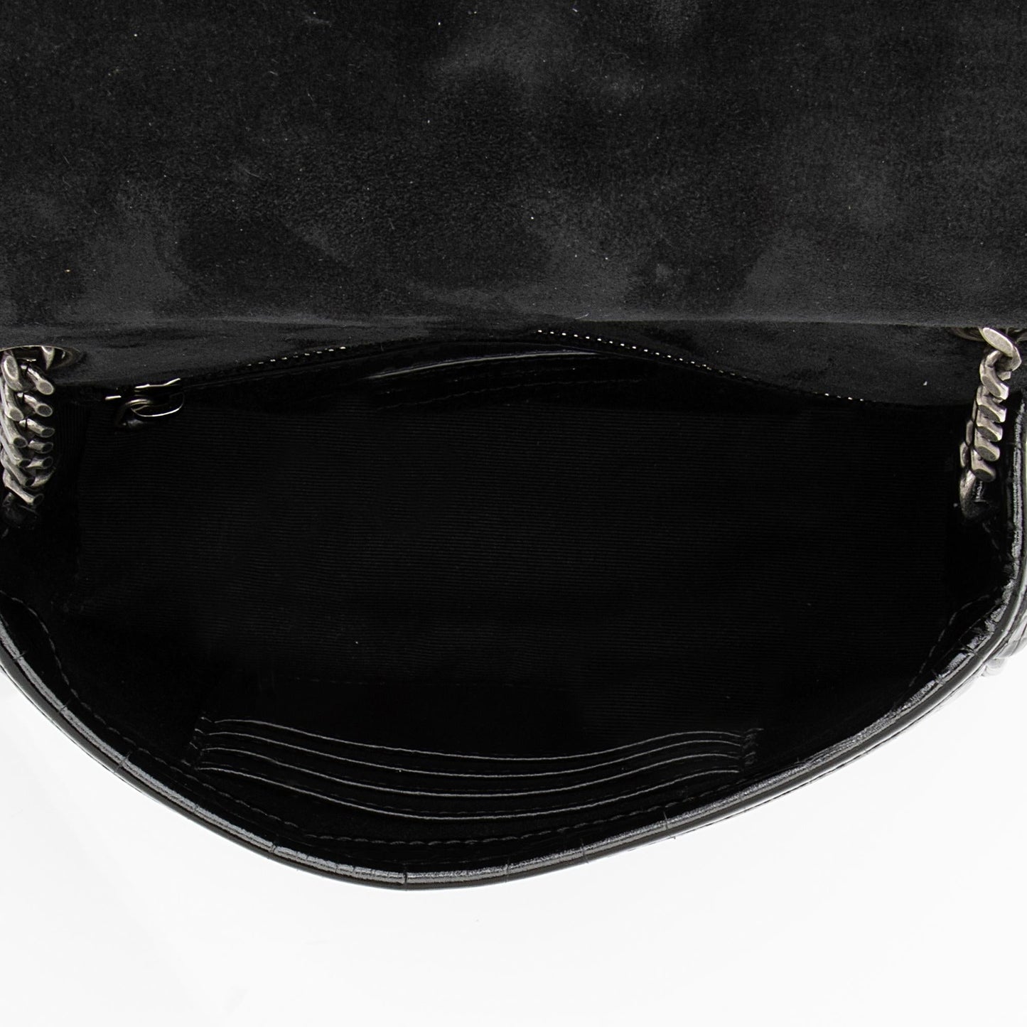 Saint Laurent Croc Embossed Leather Monogram Niki Chain Wallet 23549