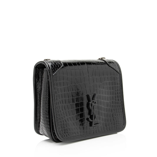 Saint Laurent Croc Embossed Leather Monogram Niki Chain Wallet 23549