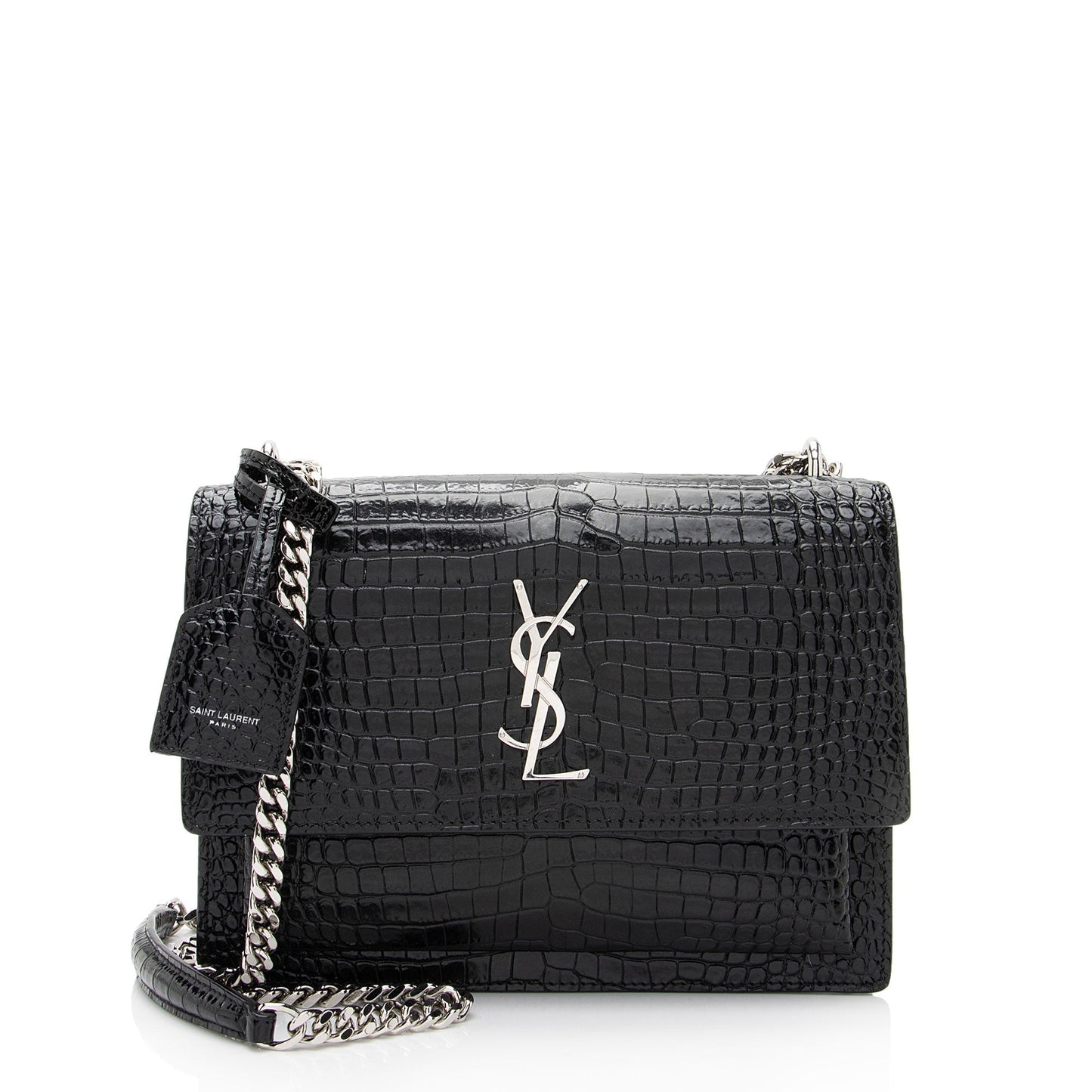 Saint Laurent Croc Embossed Leather Monogram Sunset Medium Shoulder Bag LCdXkt
