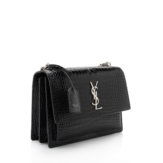 Saint Laurent Croc Embossed Leather Monogram Sunset Medium Shoulder Bag LCdXkt