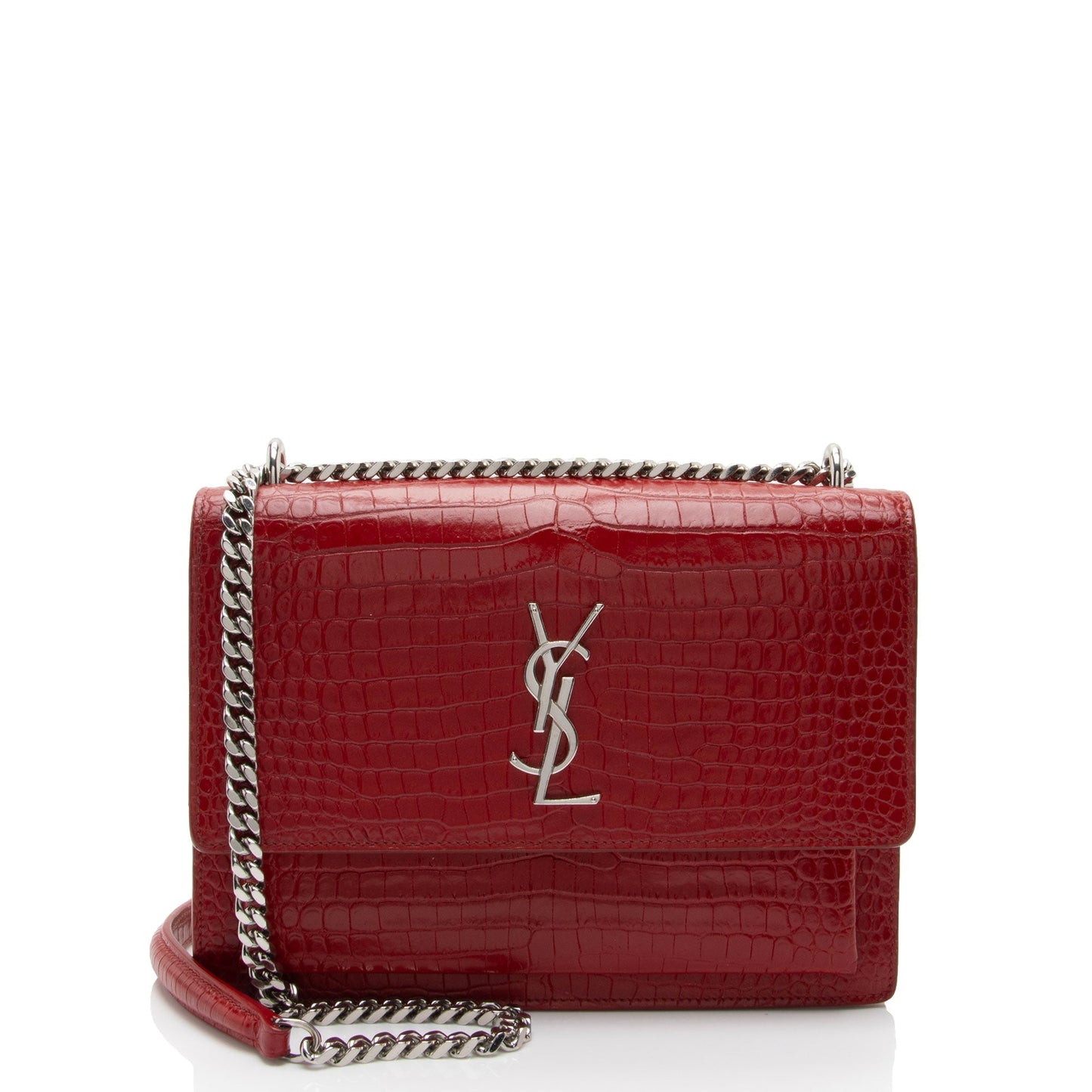 Saint Laurent Croc Embossed Leather Monogram Sunset Medium Shoulder Bag T5kq37