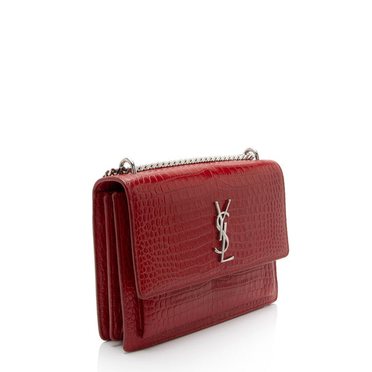 Saint Laurent Croc Embossed Leather Monogram Sunset Medium Shoulder Bag T5kq37