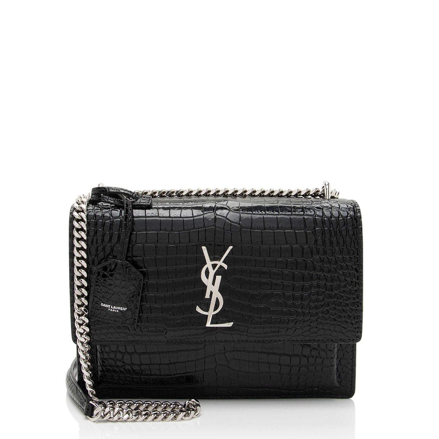 Saint Laurent Croc Embossed Leather Monogram Sunset Medium Shoulder Bag M2o6S1