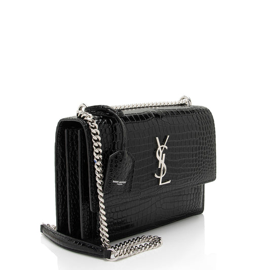 Saint Laurent Croc Embossed Leather Monogram Sunset Medium Shoulder Bag M2o6S1