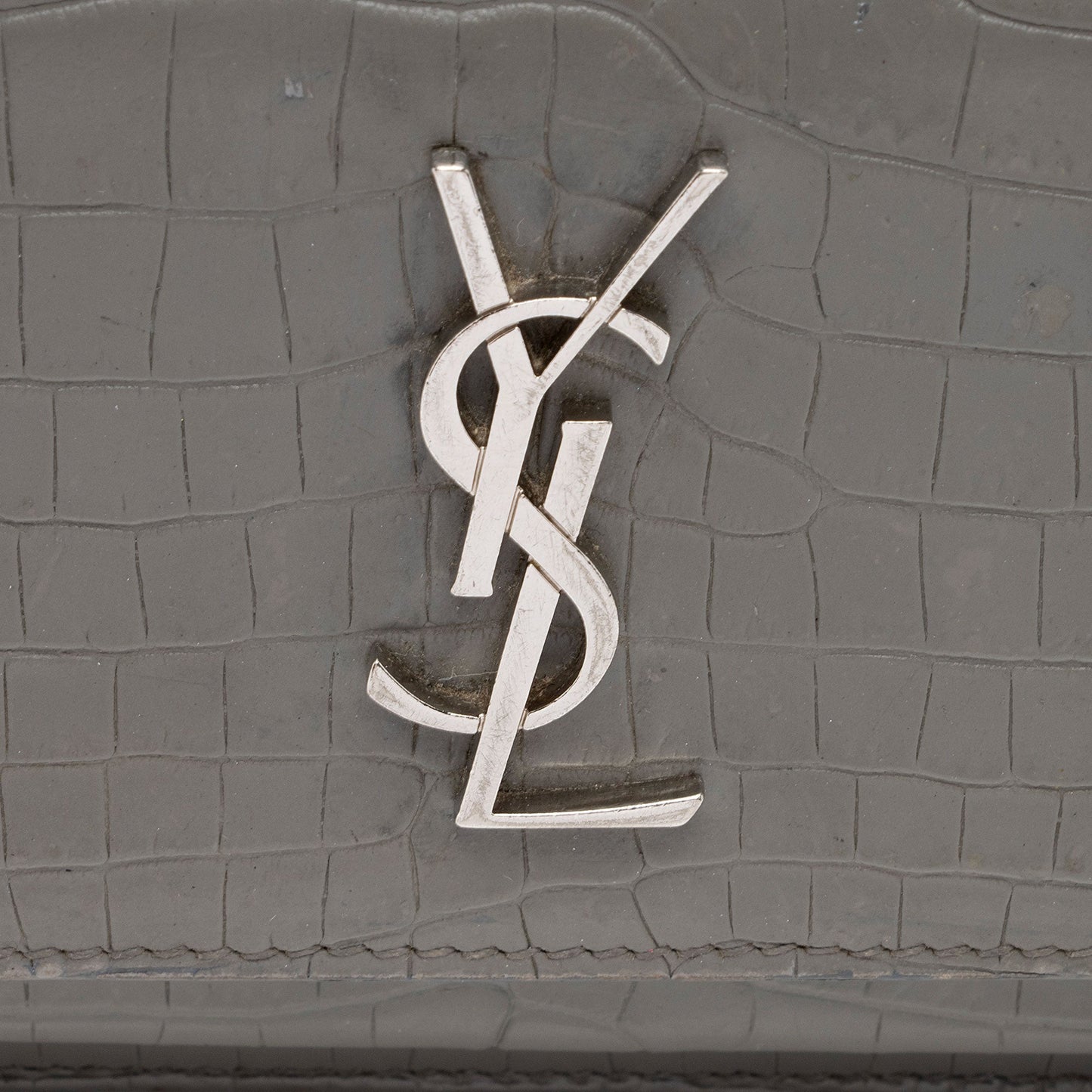 Saint Laurent Croc Embossed Leather Monogram Sunset Mini Wallet on Chain Bag 6eLO28
