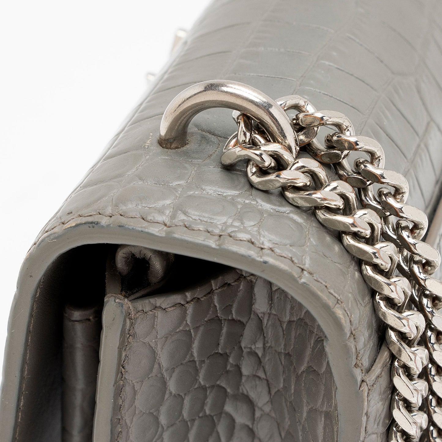 Saint Laurent Croc Embossed Leather Monogram Sunset Mini Wallet on Chain Bag 6eLO28
