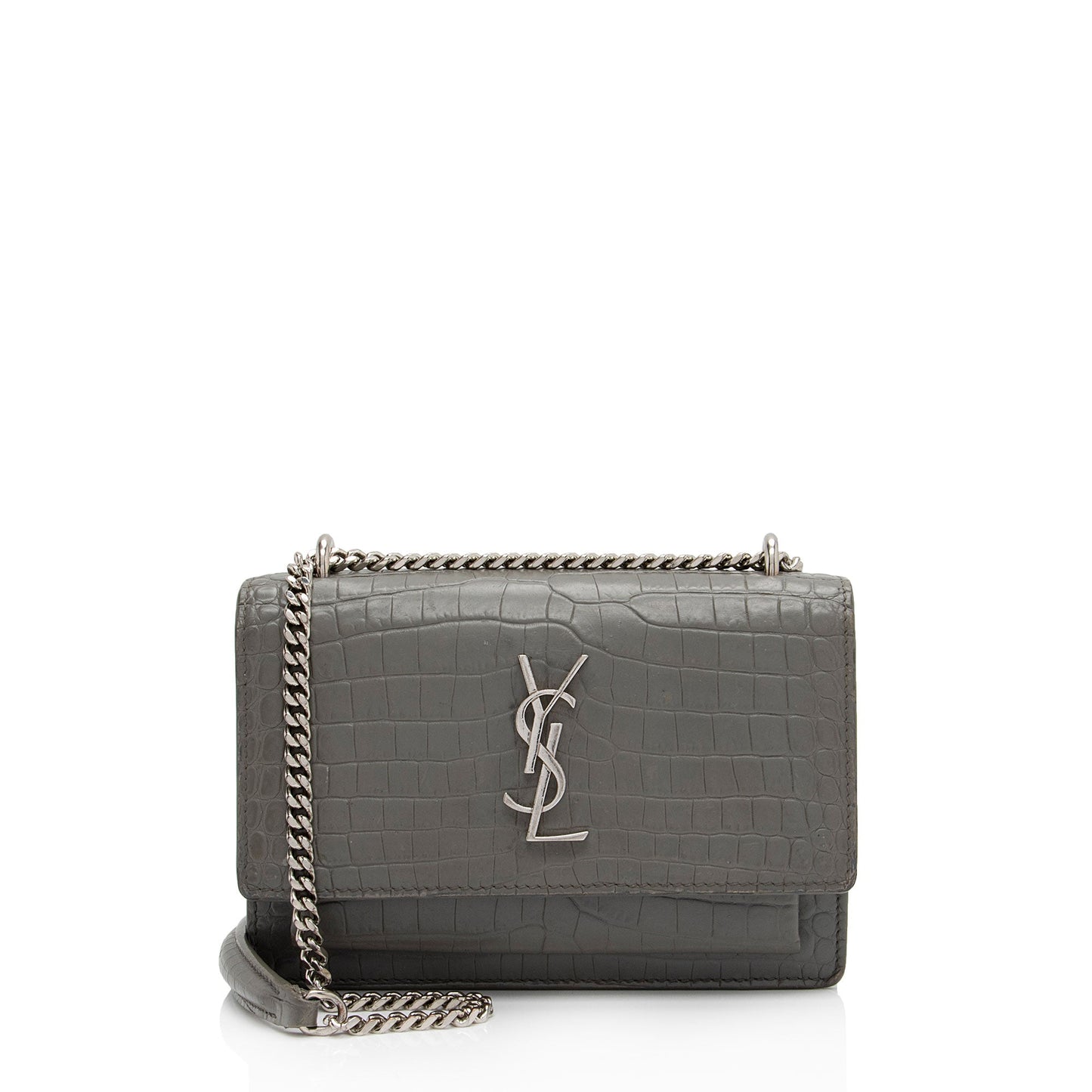 Saint Laurent Croc Embossed Leather Monogram Sunset Mini Wallet on Chain Bag 6eLO28