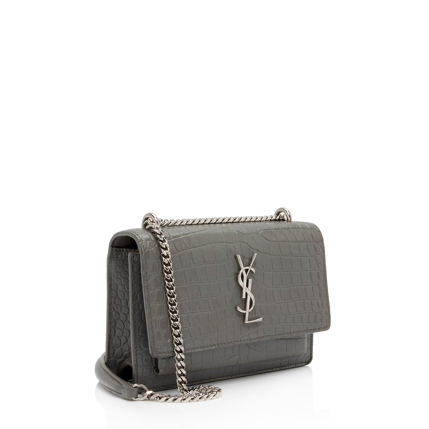 Saint Laurent Croc Embossed Leather Monogram Sunset Mini Wallet on Chain Bag 6eLO28