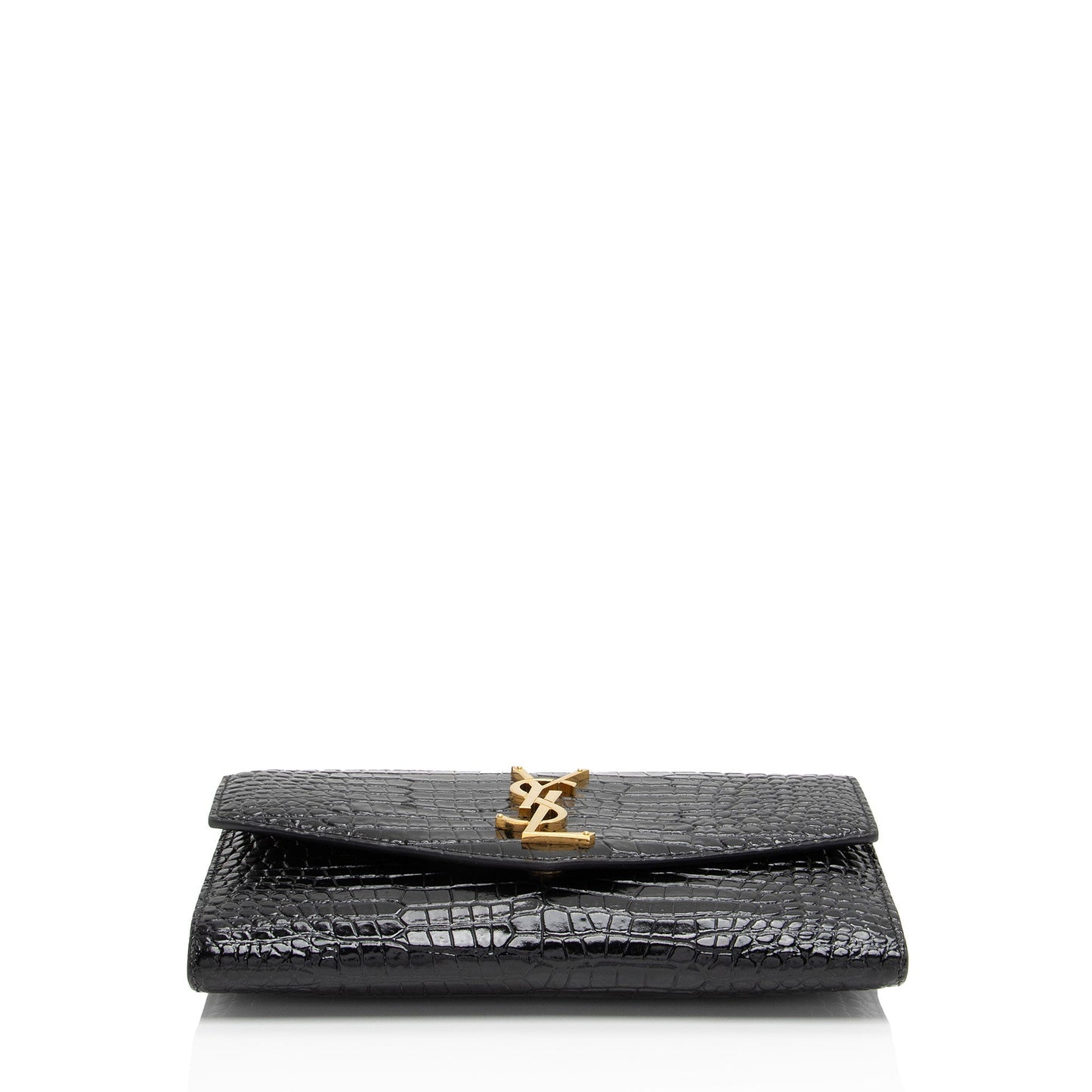 Saint Laurent Croc Embossed Leather Monogram Uptown Chain Wallet wPV9vB