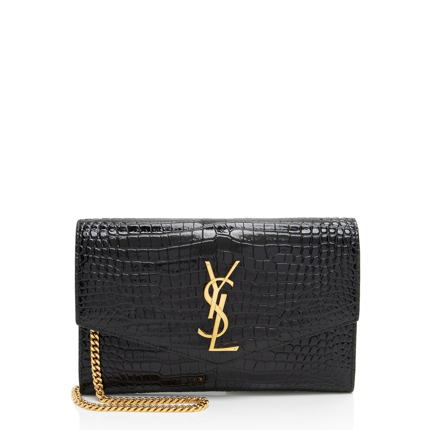 Saint Laurent Croc Embossed Leather Monogram Uptown Chain Wallet wPV9vB
