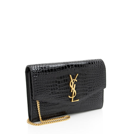 Saint Laurent Croc Embossed Leather Monogram Uptown Chain Wallet wPV9vB