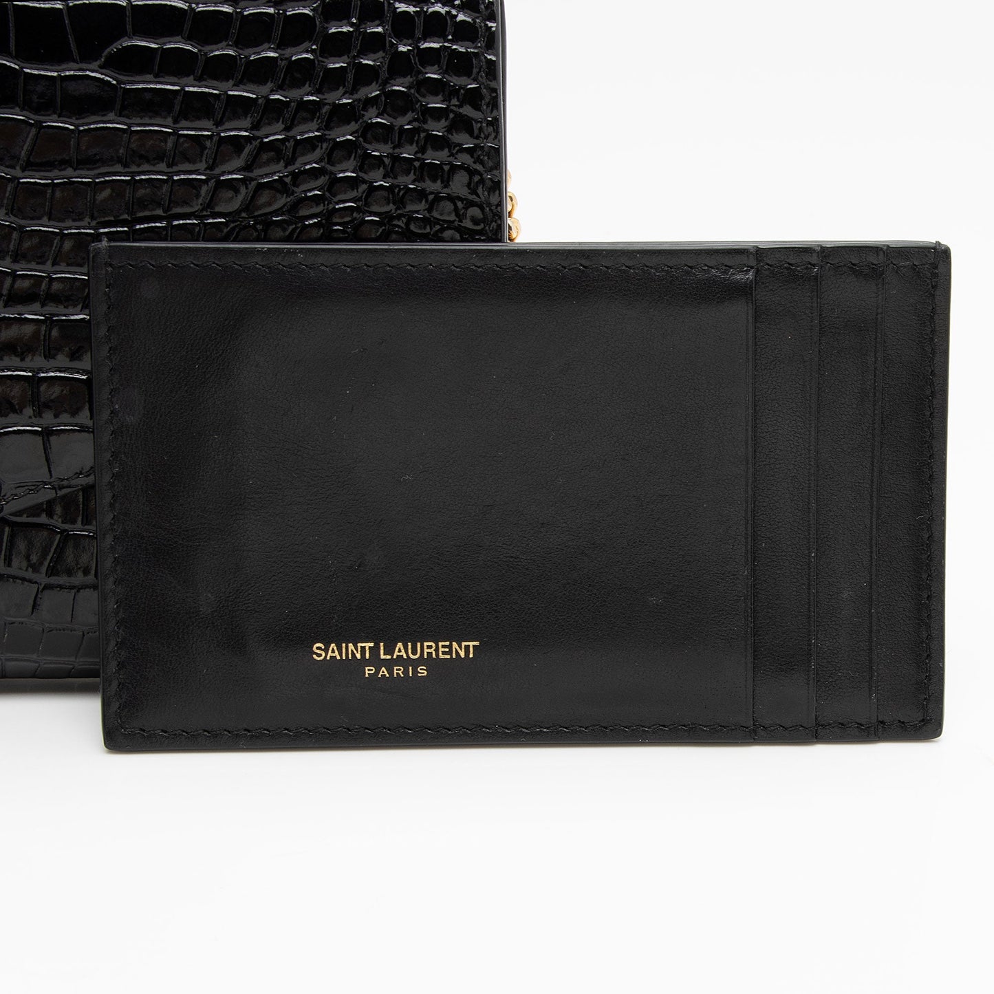 Saint Laurent Croc Embossed Leather Monogram Uptown Chain Wallet wPV9vB
