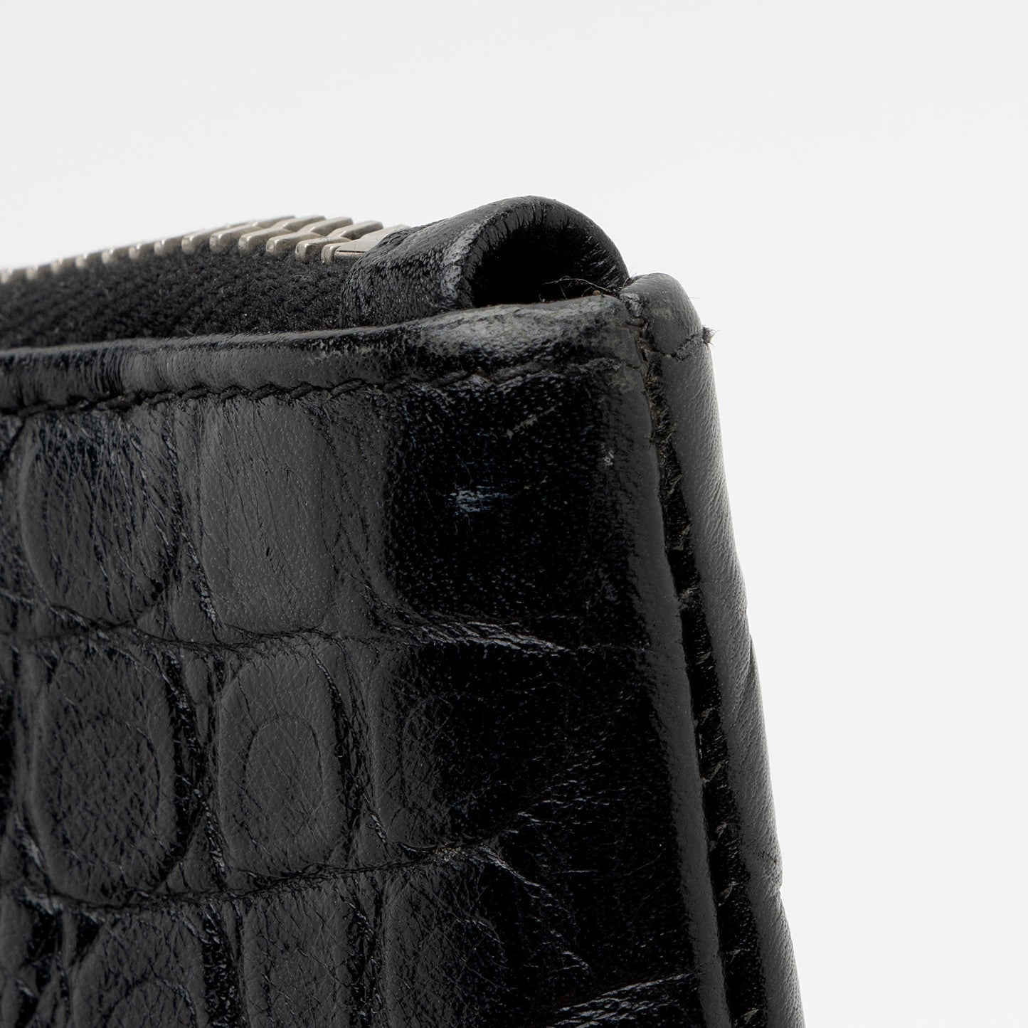 Saint Laurent Croc Embossed Leather Monogram Wristlet y9FaYl