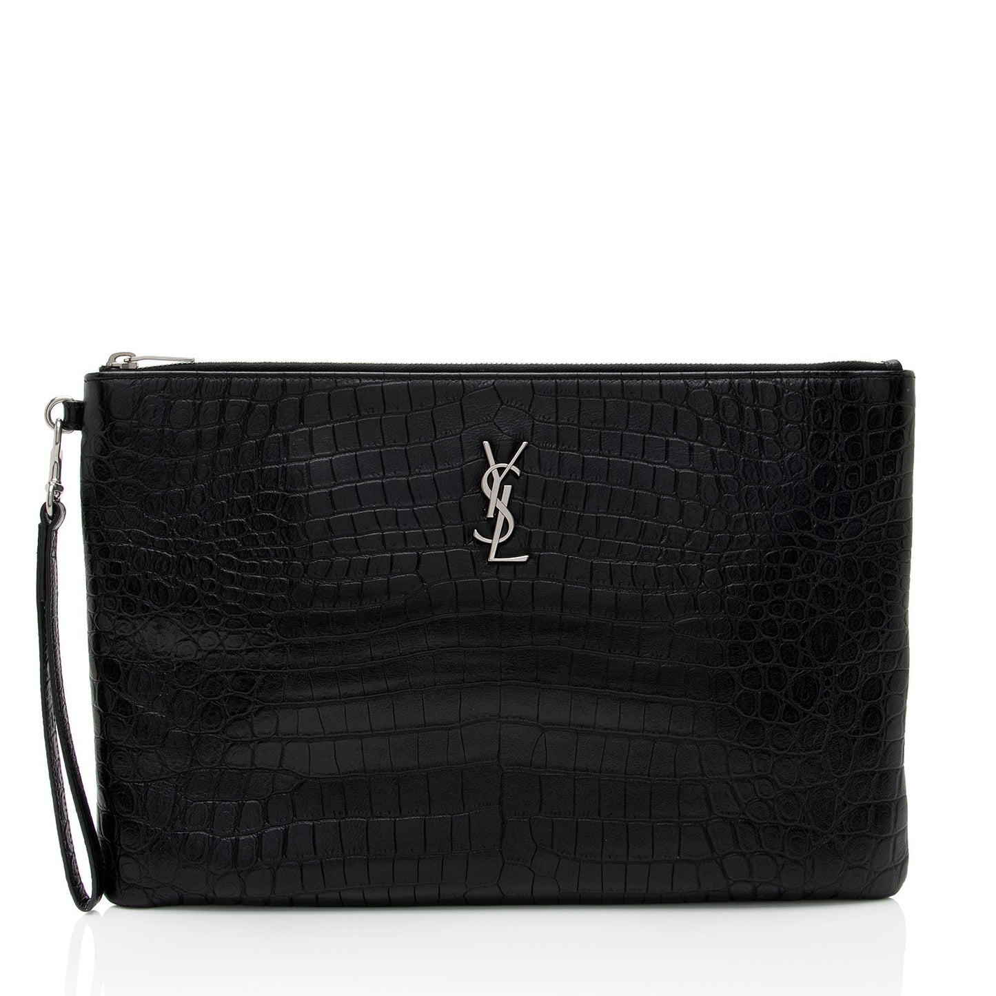 Saint Laurent Croc Embossed Leather Monogram Wristlet y9FaYl