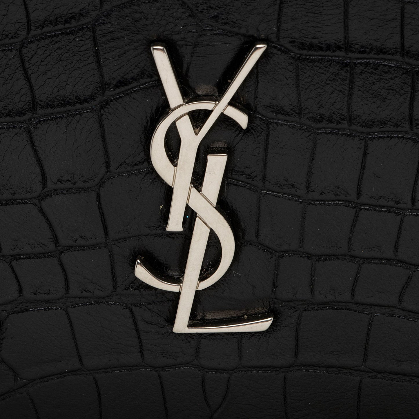 Saint Laurent Croc Embossed Leather Monogram Wristlet y9FaYl